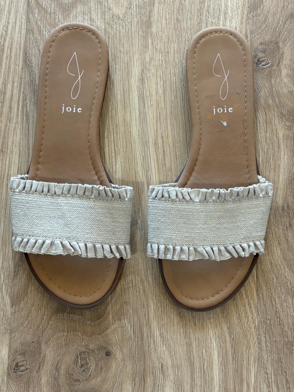Joie Beige Ruffle Slide Sandals Size 8